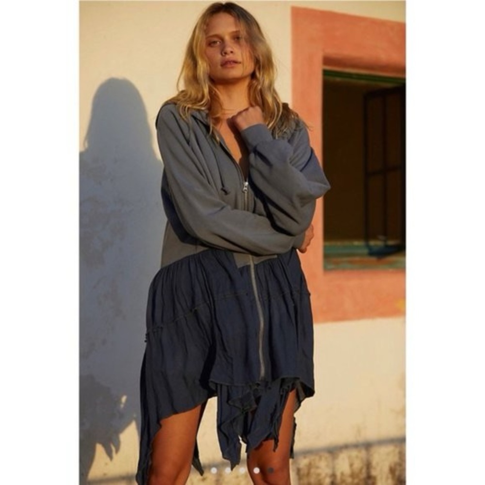 Black Free People Moon Dust Zip Up Hoodie